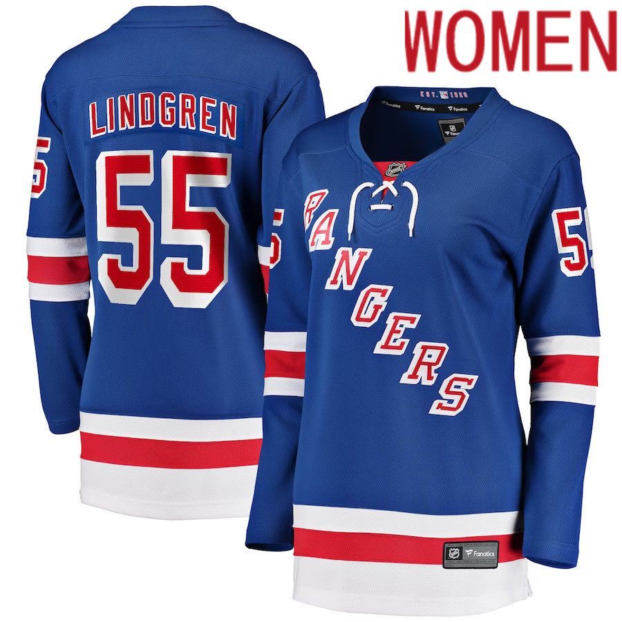 Women New York Rangers #55 Ryan Lindgren Fanatics Branded Blue Home Breakaway NHL Jersey